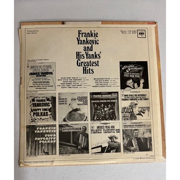 Frankie Yankovic And His Yanks Greatest Hits Vinyl LP Polka CS9287 Pre-Owned - Picture 2 of 5